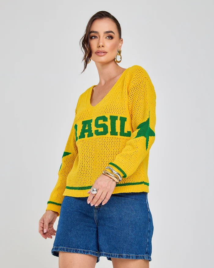 Blusa Tricot Brasil Manga Cumprida