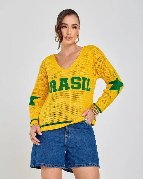 Blusa Tricot Brasil Manga Cumprida